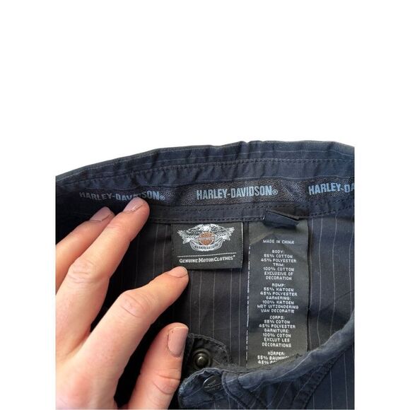 Harley Davidson Y2K Skull Button Up Snap Shirt size 3XL Black Striped - Picture 4 of 10